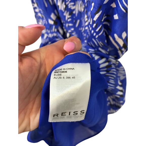 Reiss Elsie Geo Print Dress Blue Coastal Grandma Casual Sz 10 Event Nautical - Picture 6 of 8